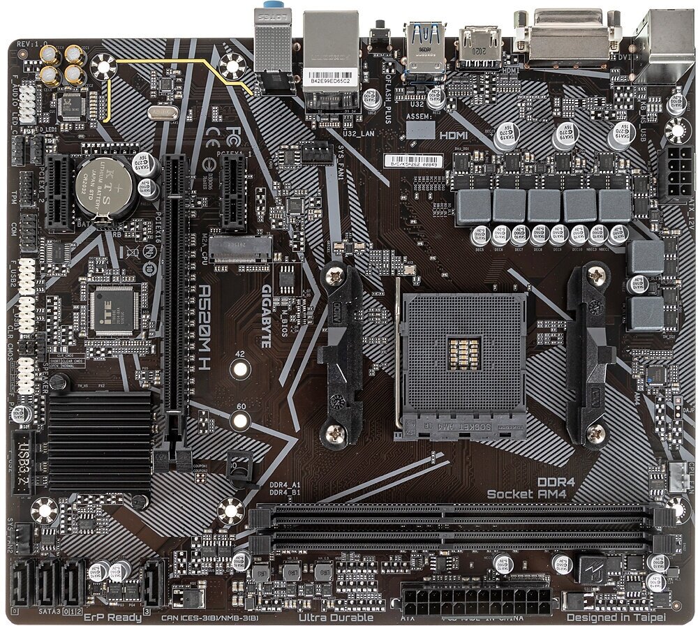 Gigabyte A520M H {Soc-AM4 AMD A520 2xDDR4 mATX AC`97 8ch(7.1) GbLAN RAID+DVI+HDMI}