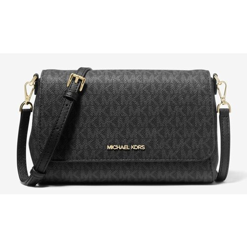 Сумка кросс-боди MICHAEL KORS Medium Signature Logo Convertible Crossbody Bag 108, фактура зернистая, рельефная, черный