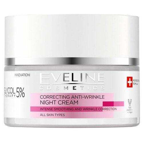Eveline Cosmetics Glycol Therapy Correcting Anti-wrinkle Night Cream Корректирующий ночной крем для лица от морщин, 50 мл крем для лица eveline glycol therapy 5% корректирующий ночной против морщин 50 мл