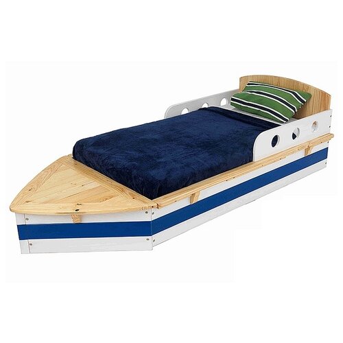 фото Кровать детская kidkraft яхта (без белья), размер (дхш): 184х70 см, спальное место (дхш): 140х81 см, каркас: мдф, цвет: бежевый/синий
