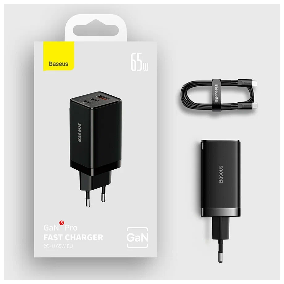 Зарядное устройство сетевое Baseus GaN5 Pro Fast Charger 2 usb-c 1 usb 65W, кабель Type-С Type-С 100W 1 метр - фото №6