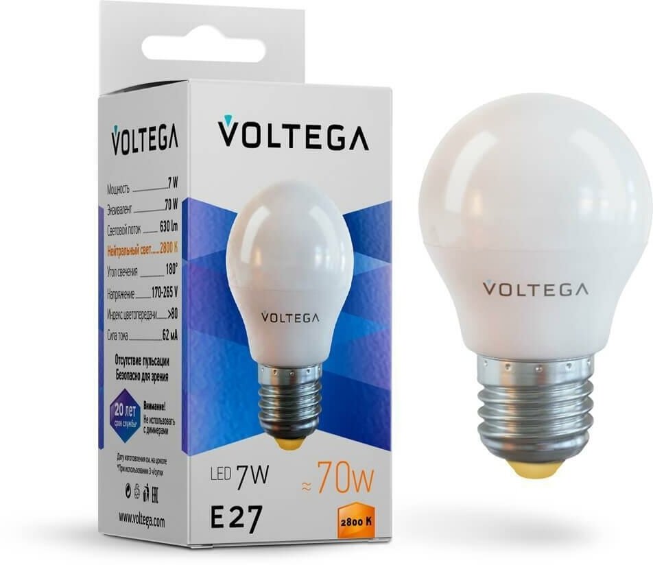 Лампа диодная Voltega VG2-G45E27warm7W (7052) - фотография № 3