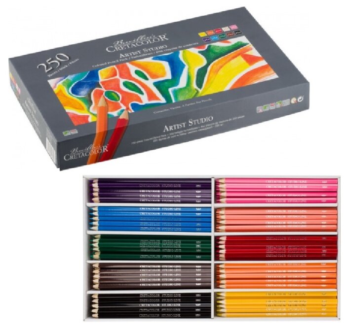 Набор цветных карандашей CretacoloR "Artist Studio Line", 10 цветов по 25 шт., картонная коробка