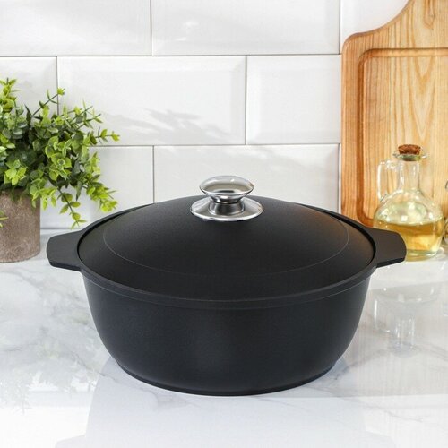 Жаровня Традиция 4 л d28 см h11 см алюминиевая крышка антипригарное покрытие цвет чёрный 5375₽