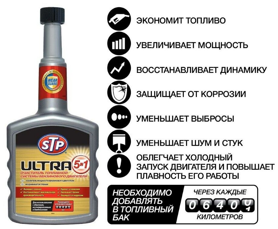 Добавка для бензинового двигателя STP очиститель топливной системы "5 в 1" 400мл (E303234400)