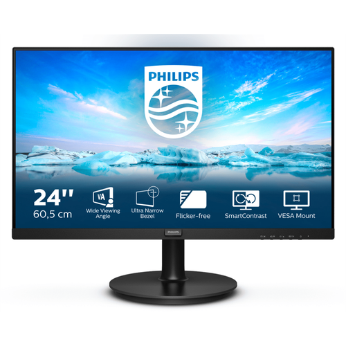 PHILIPS Монитор LCD 23.8' [16:9] 1920х1080(FHD) VA, nonGLARE, 75 Hz, 250 cd/m2, H178°/V178°, 3000:1, 16.7M, 4ms, VGA, HDMI, Tilt, Speakers, 3Y, Black