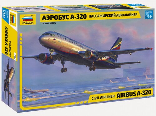 Изображение товара Сборная модель ZVEZDA Гражданский авиалайнер Аэробус А-320 (7003) 1:144
