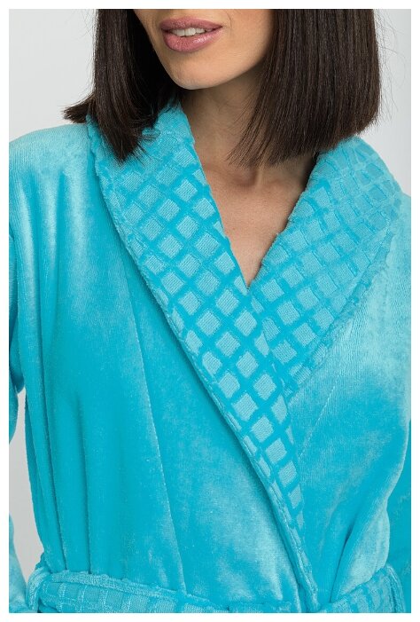 Махровый халат с шалькой Ultra Doux (PM France 742) размер XL (50-52), бирюзовый - фотография № 6