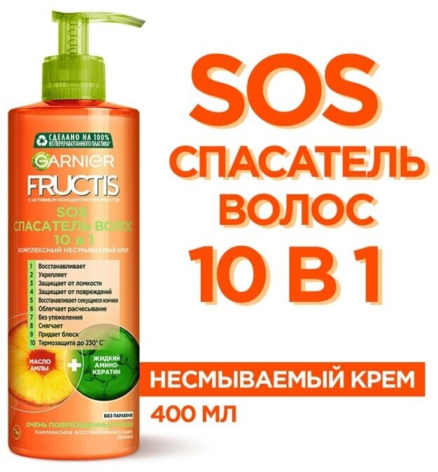 Крем для волос Garnier Fructis Sos Спасатель волос 10в1 400мл