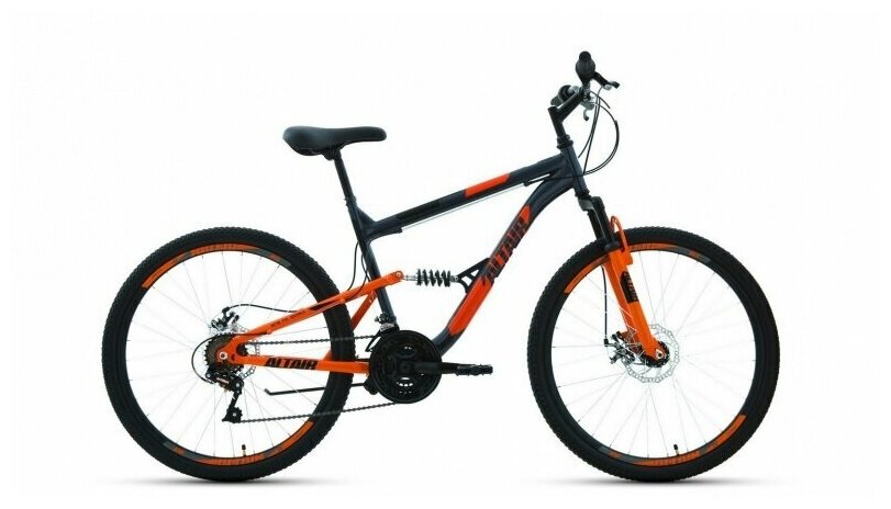 Велосипед горный двухподвесной ALTAIR MTB FS 26 2.0 disc 16" (2021), 18" темно-серый/оранжевый