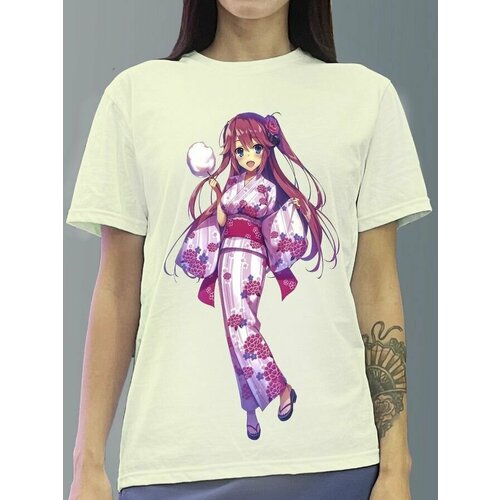 фото Футболка женская белая молочный оттенок из хлопка с dtf принтом аниме classroom of the elite 2 - 365 будь на стиле