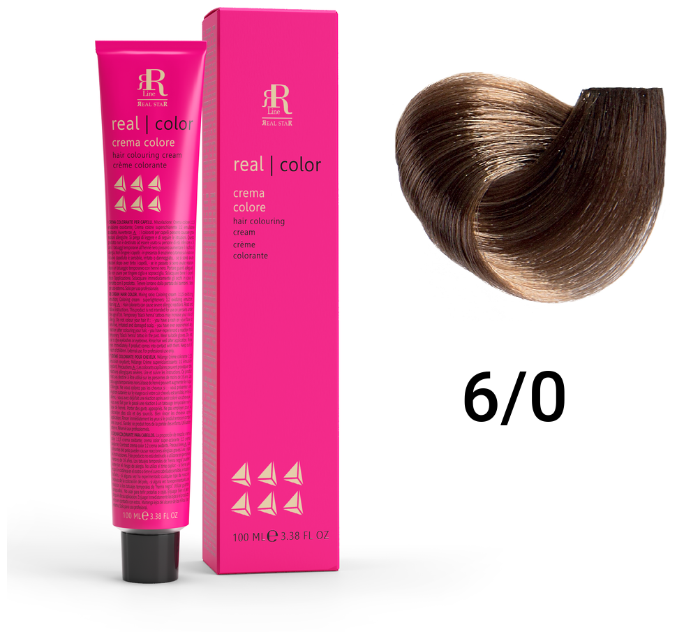 Крем - краска для волос профессиональная RR Line Colouring Cream 6/0 Тёмный русый Натуральный 100 мл