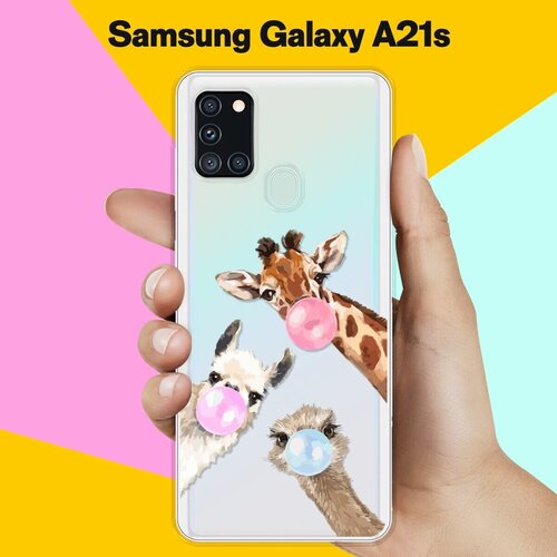 Силиконовый чехол Лама, жираф и страус на Samsung Galaxy A21s силиконовый чехол лама жираф и страус на honor 8a