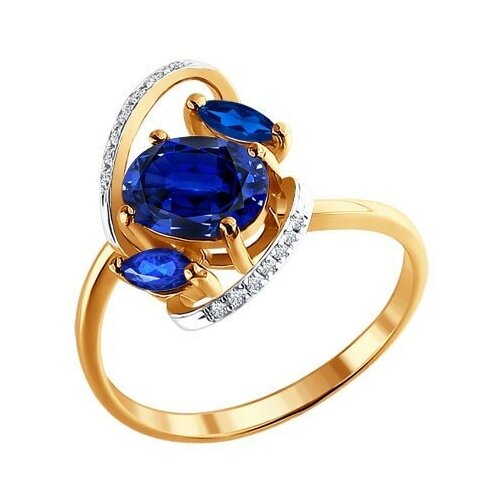 кольцо из золота с сапфиром н желтым и бриллиантом черном Кольцо Diamant online, золото, 585 проба, сапфир, бриллиант, размер 18.5