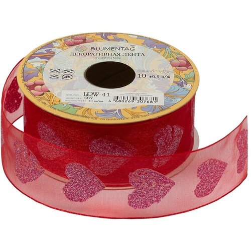 Лента декоративная Blumentag 40 мм, 1-1/2, 10 м, 007 красный, красный (LRW-41)