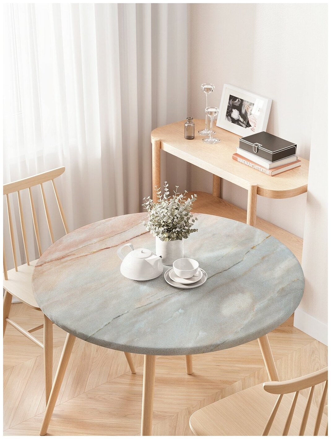 Круглая кухонная скатерть на резинке JoyArty на круглый стол диаметром 75-100 см. - фото №3