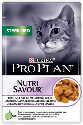 PURINA Pro Plan NutriSavour Sterilised Пауч д/стерилизованных кошек с Индейкой в желе 85 г