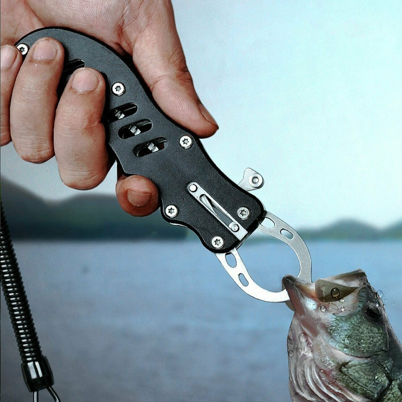 Липгрип захват для рыбы алюминиевый LipGrip черный 17см