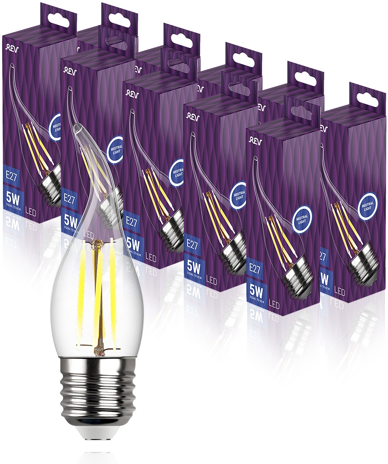 Упаковка светодиодных филаментных ламп 10 шт REV 32497 3, 4000К, Е27, FFC37, 5Вт