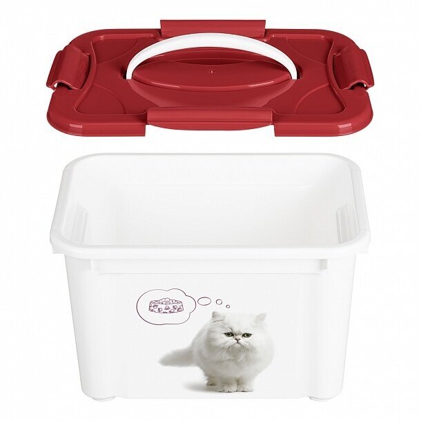 Контейнер для корма Lucky Pet 5.5 л для кошек и домашних питомцев (Белый, бордовый) - фотография № 4