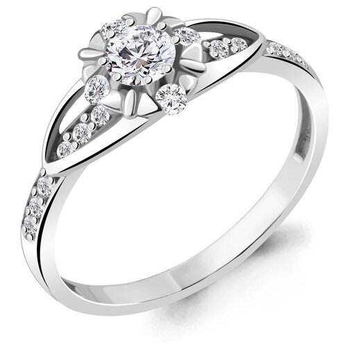 фото Серебряное кольцо aquamarine а68936а с фианитом, размер 16,5 diamant-online