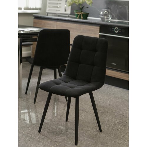Тедди Стул из велюра для кухни, черные стулья с черными ножками/4 шт