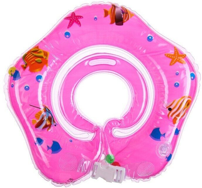 Круг детский на шею для купания «Рыбки» с погремушками двухкамерный цвет розовый