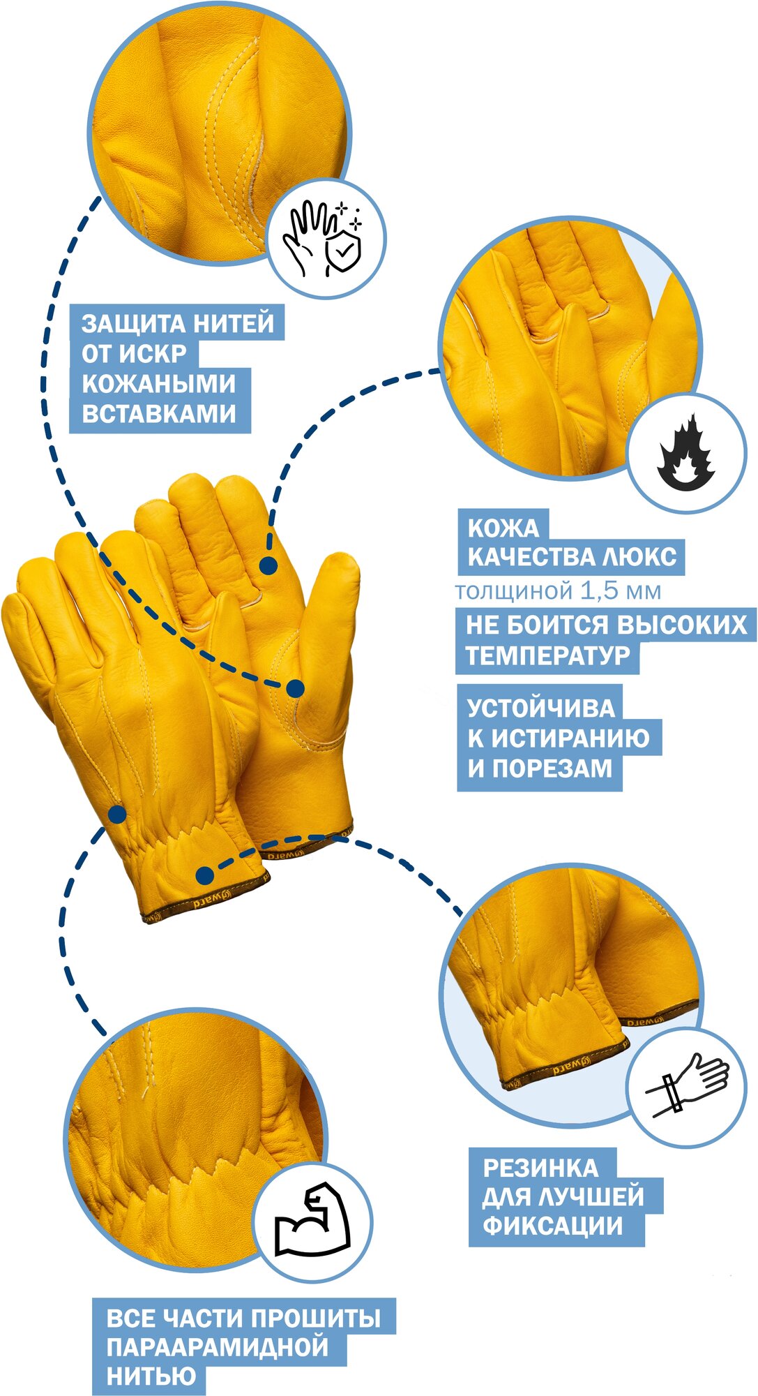 Кожаные защитные перчатки Gward Force Gold