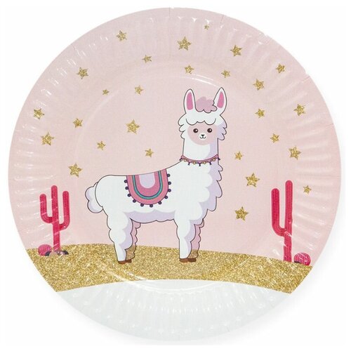 фото Ukid gift набор одноразовых тарелок "лама альпака" розовый, 9'/23 см, 6 шт волна веселья