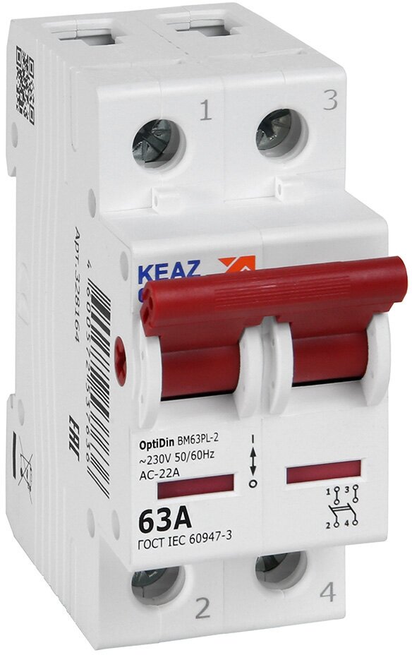 фото КЭАЗ OptiDin ВМ63PL Выключатель нагрузки 2P 63А 400В (BM63PL-263-УХЛ3), КЭАЗ, арт.328164
