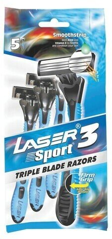 Бритвы одноразовые комплект 5 шт. LASER SPORT 3 (аналог Gillette Blue 3), три лезвия, 836801005629