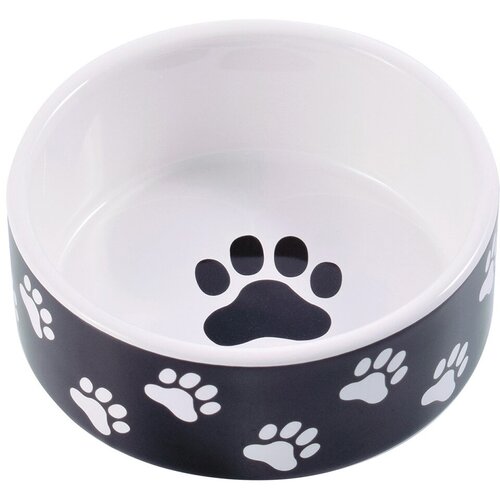 Миска для собак, керамическая, черная с лапками, 420 мл керамикарт миска керамическая для собак черная с лапками 420 мл