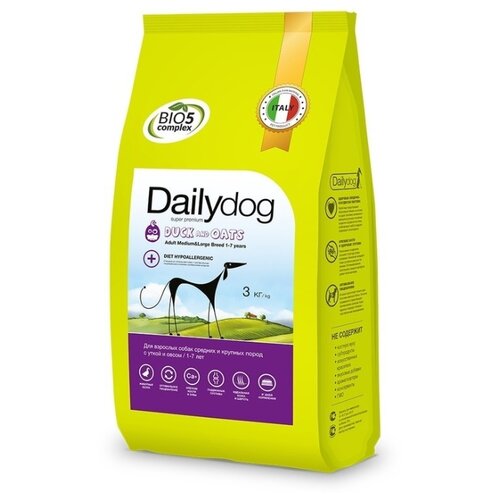 Сухой корм для собак DailyDog утка, с овсом 1 уп. х 1 шт. х 3 кг (для средних и крупных пород)