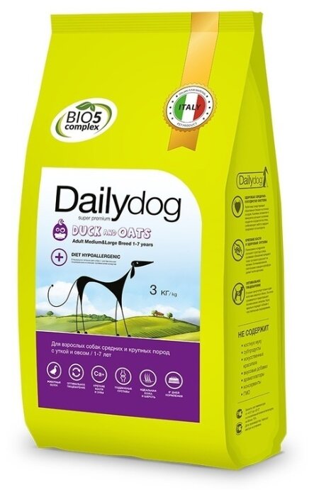 Сухой корм Dailydog Adult Medium & Large Breed Duck & Oats для взрослых собак средних и крупных пород с уткой и овсом - 3 кг