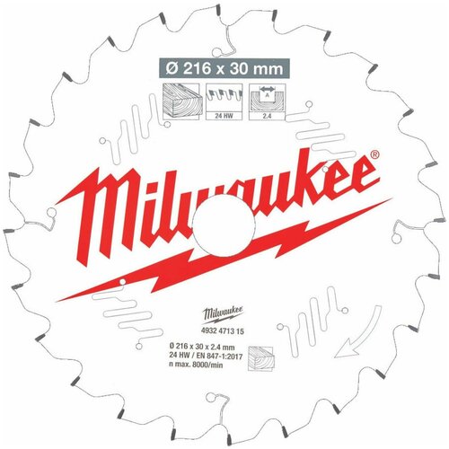 Диск пильный Milwaukee для торцовочной пилы по дереву 216x30x2,4x24