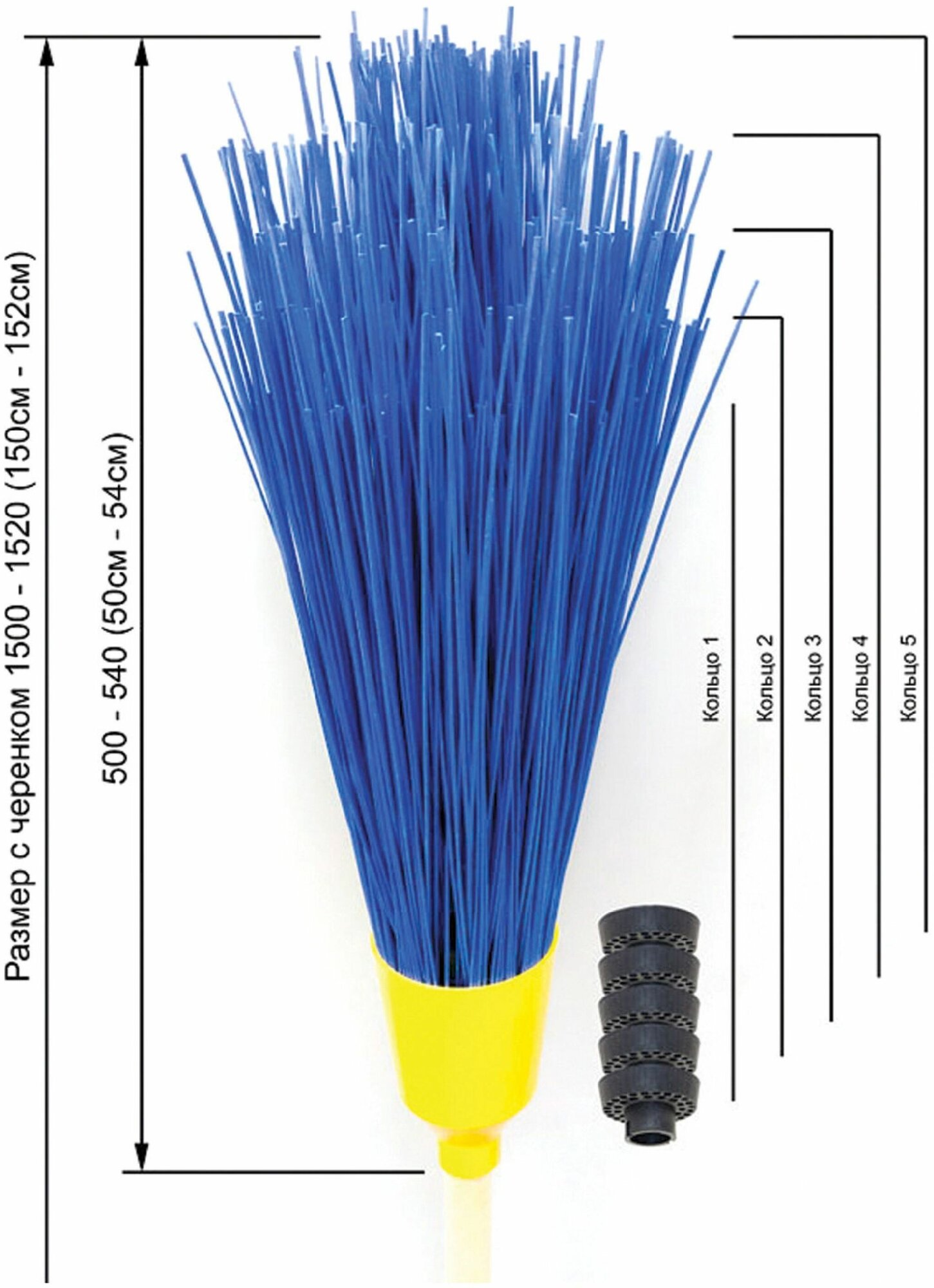Метла круглая 5 колец, полипропиленовая с черенком - фотография № 2