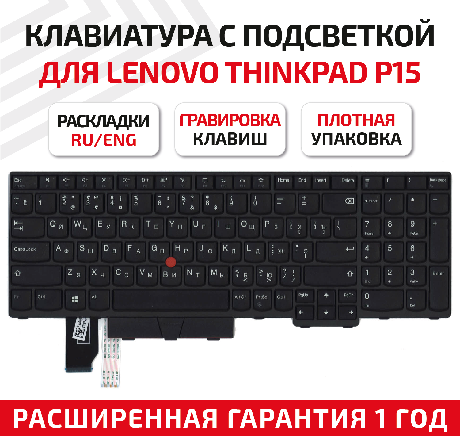 Клавиатура (keyboard) для ноутбука Lenovo ThinkPad P15, T15g, черная с подсветкой