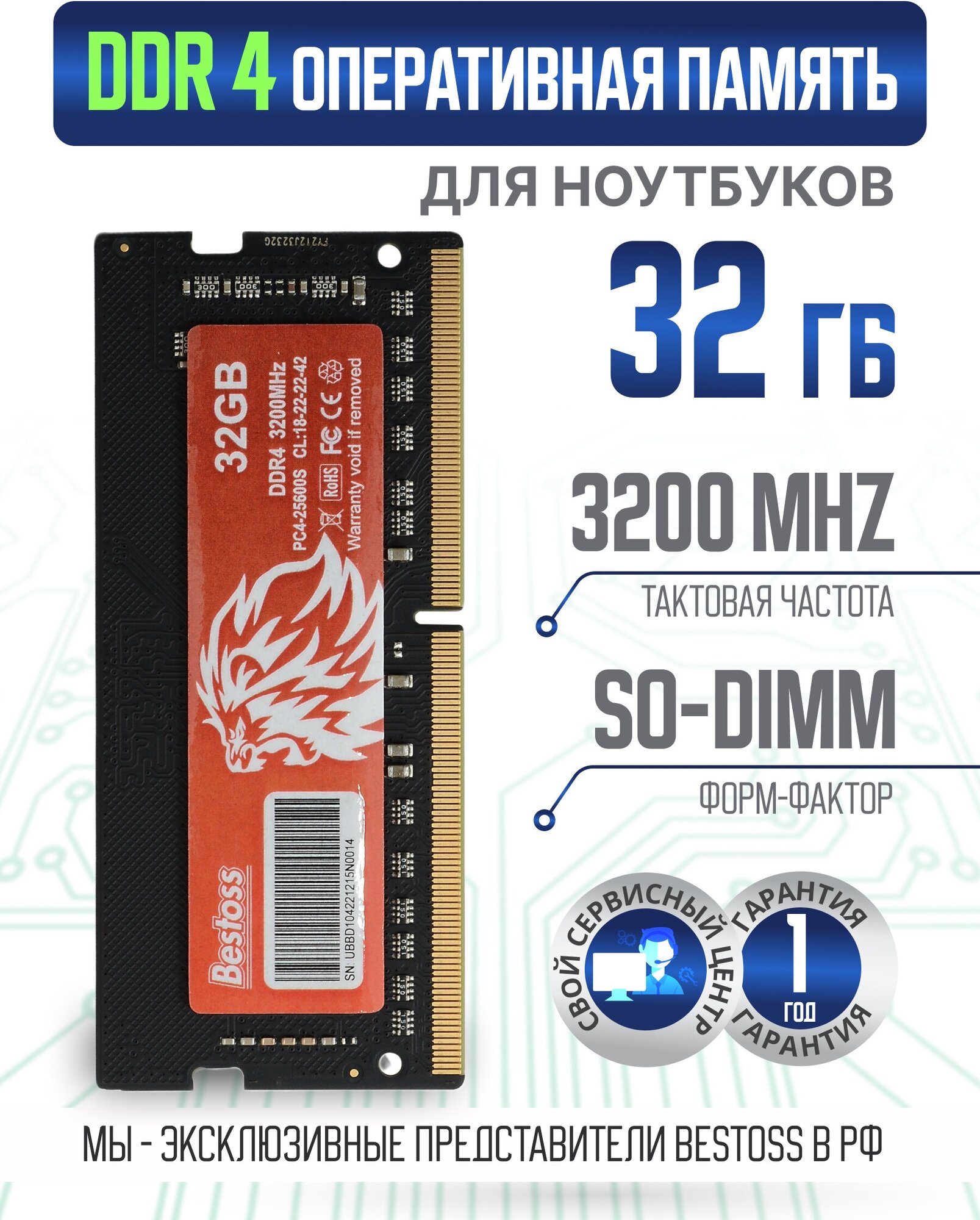 Оперативная память Bestoss DDR4 SODIMM 3200 MHz 32 GB