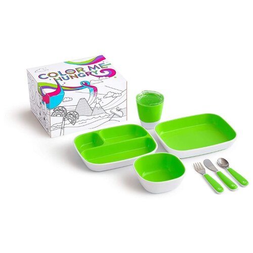 фото Munchkin набор посуды 3 миски, стаканчик, столовые приборы зеленый