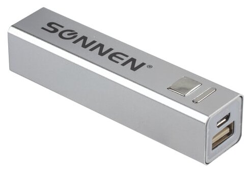 Аккумулятор внешний SONNEN POWERBANK V61С, 2600 mAh, литий-ионный, серебристый, алюминиевый корпус, 262749