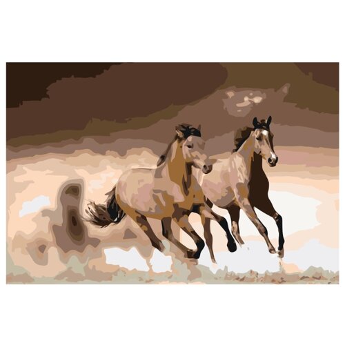 раскраска по номерам лошади Скачущие гнедые лошади Раскраска картина по номерам на холсте