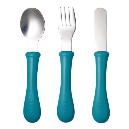 Beaba Set of 3 Cutlery Inox Набор детский - ложка, вилка, нож Blue