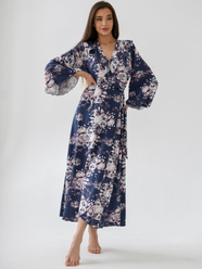 Женский элегантный, уютный халат на запах из вискозы, длинный, рукав 3/4, цвет нежно-синий. Премиум-качества. Большой размер 60