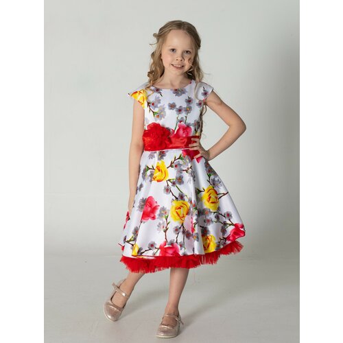 фото Платье нарядное, флористический принт, размер 32, красный, белый мария