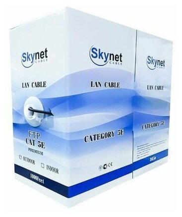 Кабель витая пара U/UTP 5e кат. 4 пары SkyNet CSL-UTP-4-CU 25AWG(0.46 мм), медь, одножильный (solid), внутренний, PVC, серый, уп/305м 'Light'