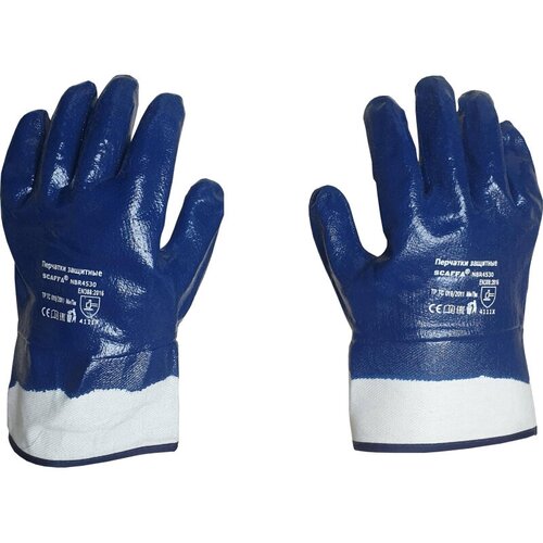 Перчатки защитные хлопковые Scaffa NBR4530, с нитрильным покрытием, синие, размер 8 (M), 1 пара