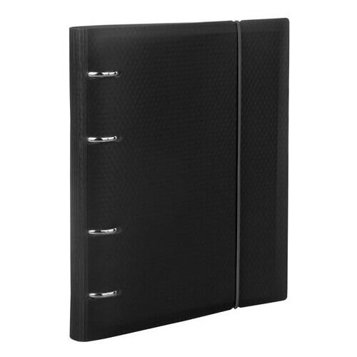 фото Тетрадь на кольцах а5 (175х220 мм), 120 л., пластиковая обложка, клетка, с фиксирующей резинкой, brauberg, черная, 403568