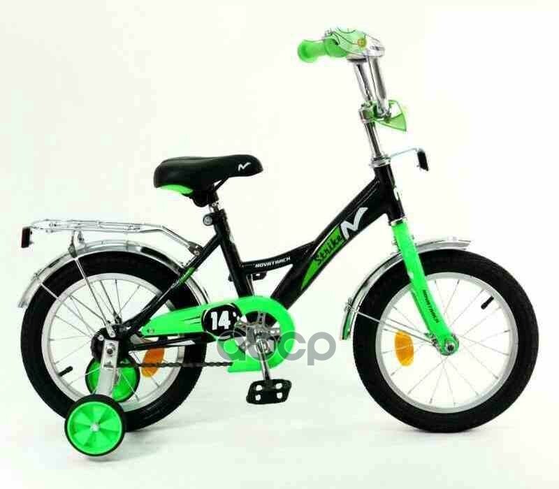 Велосипед 14" Детский Novatrack Strike (Вел14261), Количество Скоростей 1, Рама Сталь 9" Черный/Зеленый NOVATRACK арт. 143STR.