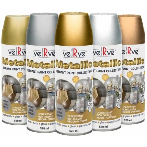 Эмаль с эффектом сверкающего и сияющего металлика VERVE METALLIC ELEGANT PAINT Алюминий полуматовый Aluminium RAL9006 спрей 520мл