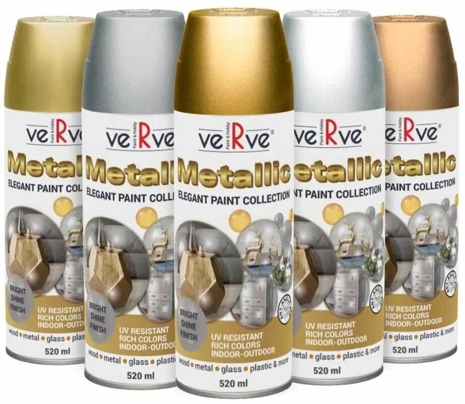 Эмаль с эффектом сверкающего и сияющего металлика VERVE METALLIC ELEGANT PAINT Состаренное золото полуматовый Effect Gold спрей 520мл